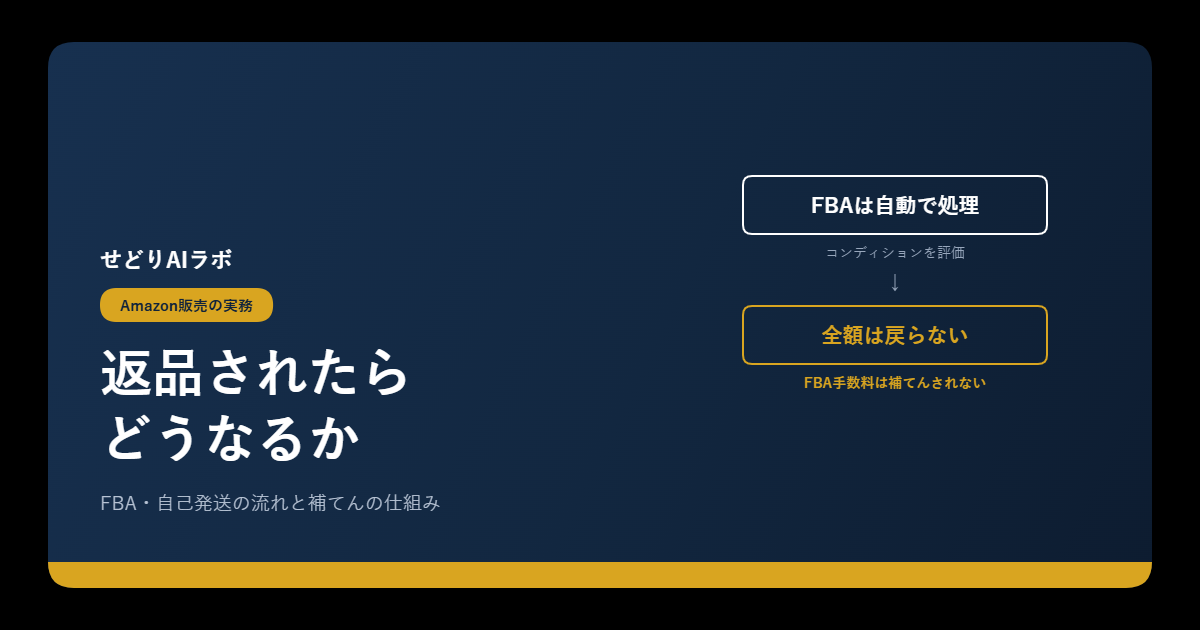 Amazonせどりの返品対応と補てんの仕組みを示すアイキャッチ画像